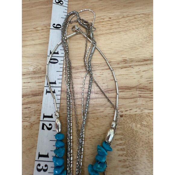 Layered Turquoise Look & Silver Tone Necklace Set With Cross & Bear Pendants - Picture 8 of 10